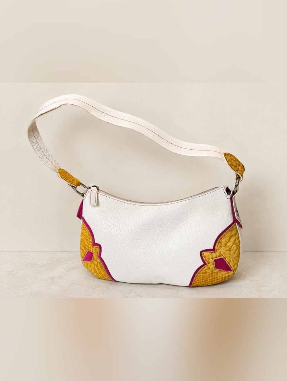 Claudia Firenze Genuine Leather Shoulder Bag Made in Italy White Pink Yellow